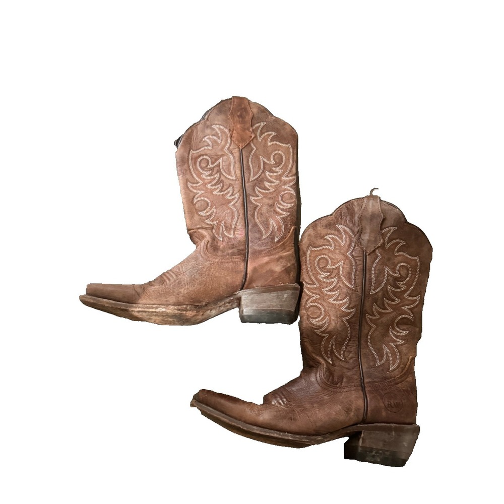 Reywelt Leather Cowboy Boots Size 7 Brown  Pointy Toe Mid Calf Cowgirl Western
